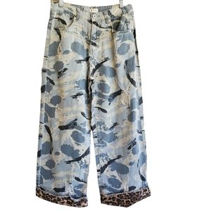 POL Ankle Crop Wide Leg High Waisted Pant Camo Leopard Print Size Small